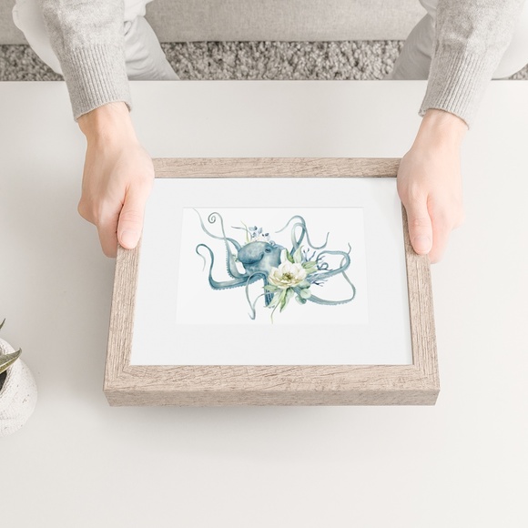 Watercolor Floral Octopus Wall Art Illustration Print Poster Card Unframed - Picture 6 of 7